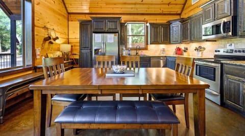 Whip up delicious meals in our rustic yet modern kitchen, where functionality meets charm for culinary enjoyment.