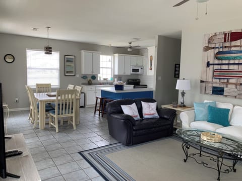 The open living and dining spaces allow for plenty of interaction among guests.