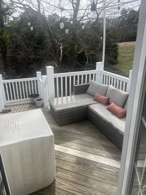 Backyard decking. The lights are beautiful at night. Enjoy the fire pit!