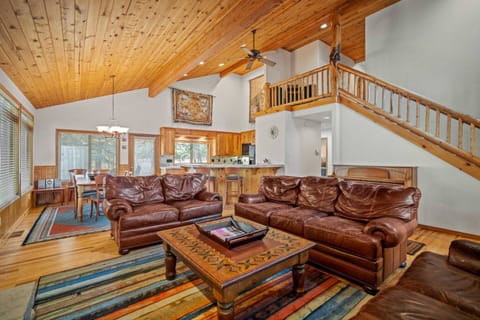 Rustic interiors and large living space.