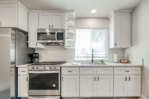 Fully equipped kitchen ready for simple meals or longer stays