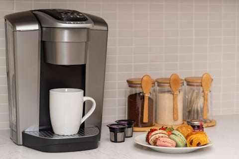 Coffee machine with tea, coffee, sugars etc