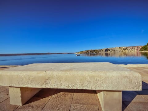 Sky, Water, Blue, Natural Landscape, Rectangle, Wood, Coastal And Oceanic Landforms, Outdoor Furniture, Horizon, Landscape