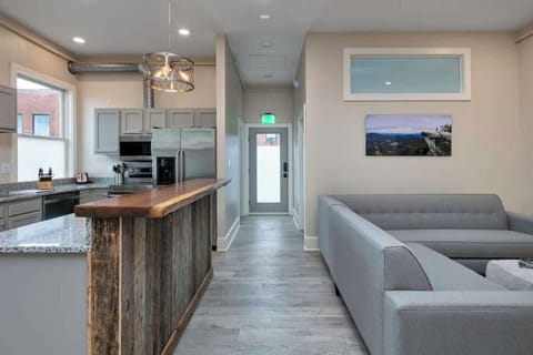 Open living space connecting kitchen and lounge