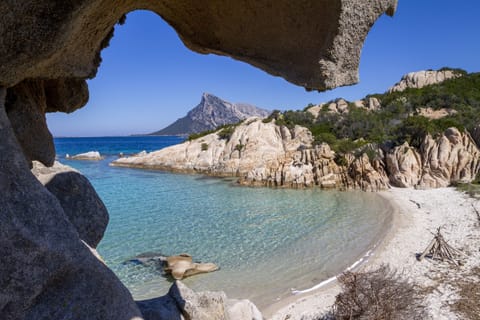 On the beach, white sand, beach umbrellas, snorkeling