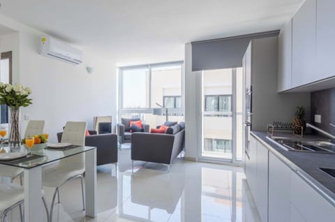 The open-plan living, kitchen and dining area