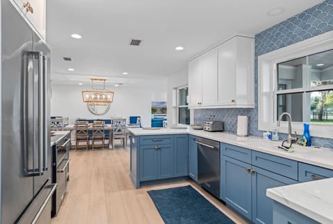 Open kitchen layout designed for large groups