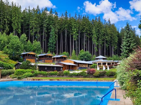 Swimming Pool, Resort, Eco Hotel, Cottage, Larch, Leisure, Evergreen, Estate, Landscaping, Resort Town