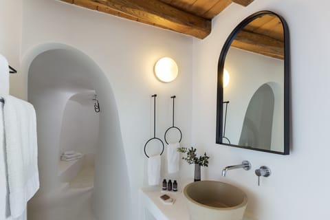 Shower, designer toiletries, hair dryer, bathrobes