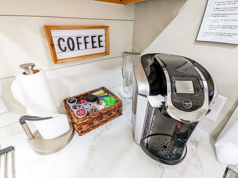 Keriug coffee maker, cups, and tea available during your stay