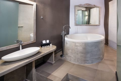 Honeymoon Suite private balcony sea view | Bathroom | Hair dryer, bathrobes, slippers, towels