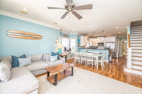 Large and open Living Room, Dining Area, and Kitchen