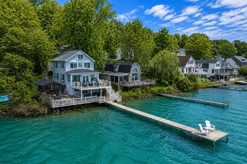 Waterfront exterior with long private dock