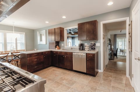 Spacious kitchen open to the den and living area