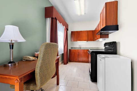 Fridge, microwave, coffee/tea maker, paper towels