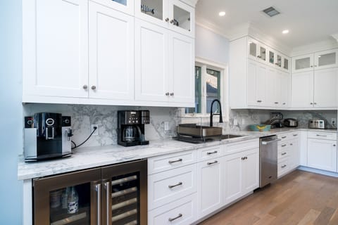 Both a Keurig and regular drip coffee maker. Chill your wine in the beverage refrigerator.