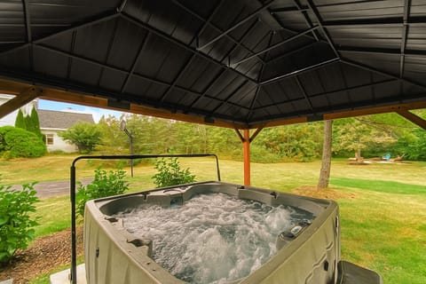 Escape to our serene retreat and soak away your cares in our inviting hot tub.