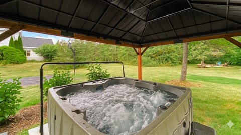 Escape to our serene retreat and soak away your cares in our inviting hot tub.