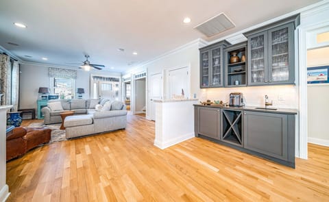 View of living room and kitchen area
