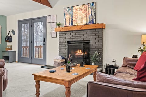 Our living room, complete with stairs, offers comfort and style.