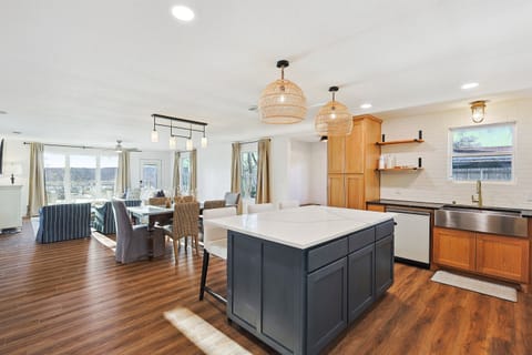 Gorgeous open concept for the kitchen, dining room and living room.