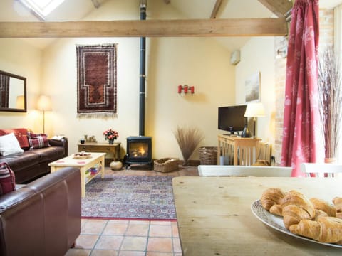 Open plan living with log burner