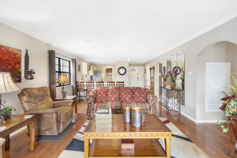 Open Floor plan includes Living  Room with Cable and Flat Screen TV and a Fully Equipped Kitchen. 2 Large Bedrooms and access to a a Covered Deck!