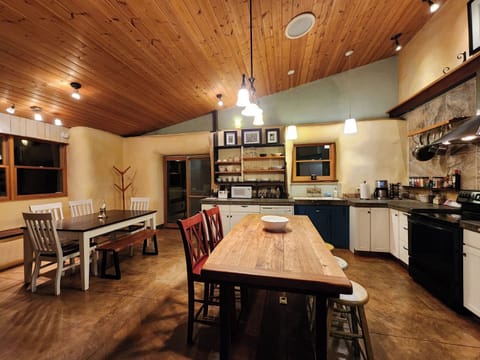 Kitchen island and dining area.