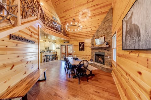 Dining area showing gas log fireplace