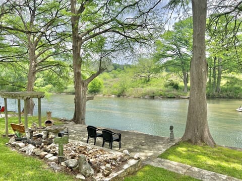 Gone Fish Inn riverfront patio + swing