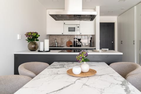 Apartment | Private kitchen | Full-size fridge, microwave, oven, stovetop