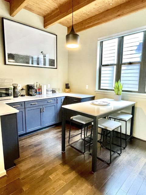 Brand new cabinets in the dining room with the quintessential Seattle coffee (& tea!) bar!