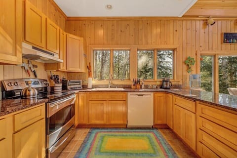 Kitchen with granite countertops.