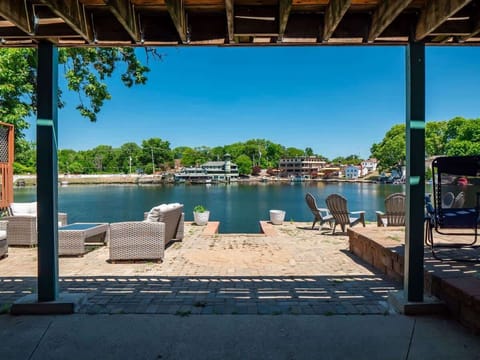 Outdoor dining setup by the water, perfect for meals in the fresh air