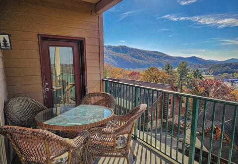 Balcony with table and seating
