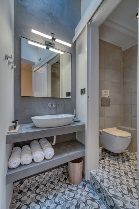 Shower, rainfall showerhead, hair dryer, slippers