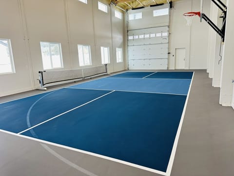 Regulation size, heated indoor pickle ball court