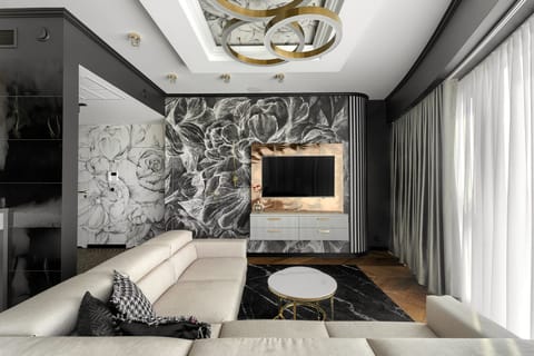 Elite Apartment | Living room | 150-cm flat-screen TV with cable channels