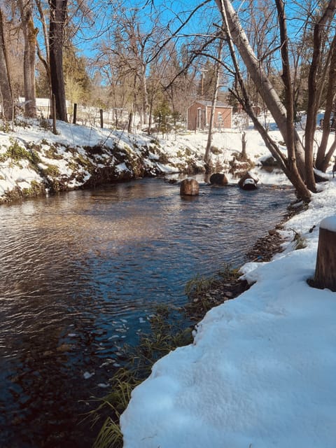 Beautiful creek in the property with relaxing look out , fire pit, bbq grill