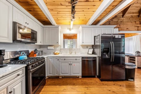 The kitchen is fully equipped with everything the chef in your group will need to make meals at the cabin.