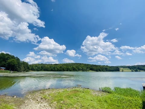 Savor stunning lake views from the porch, cozy firepit, or manicured lawn. Enjoy the ideal backdrop for relaxation and unforgettable moments.