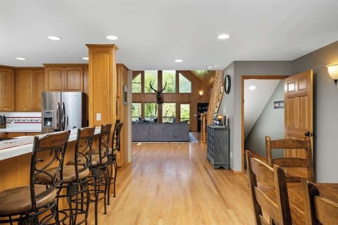 Make your way to the dining and kitchen area