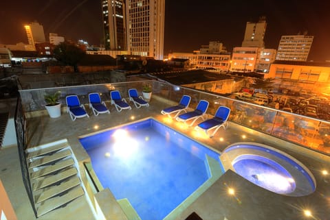 Outdoor pool, sun loungers