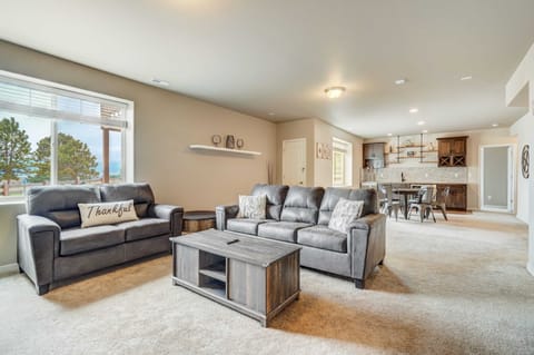 A shared space for everyone to gather with a fireplace, and a convertible sofa bed!