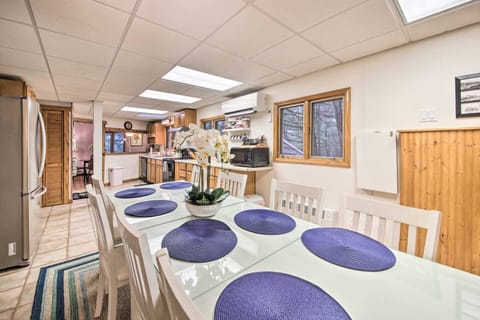 Dining table has seating for 8.