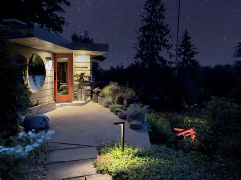 The front entry to the cottage by night.