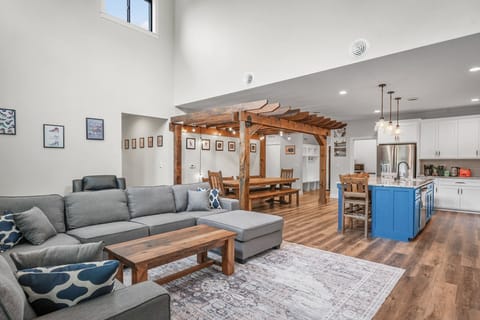 Indoor custom pergola dining set made from local Amish refurbished barn wood