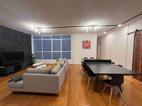 The table also serves as a ping pong table.