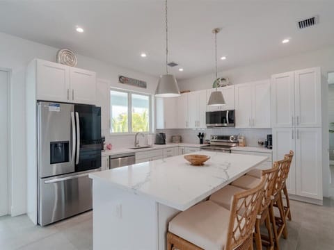 Fully stocked kitchen.