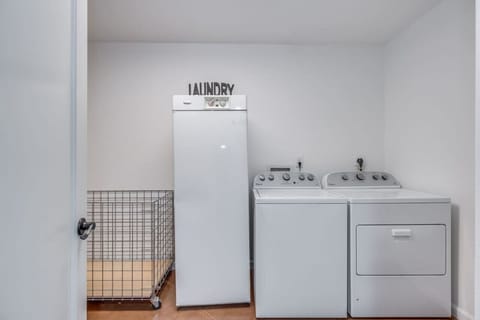 Large laundry/storage room with washer, dryer, and large air dryer available for your use
